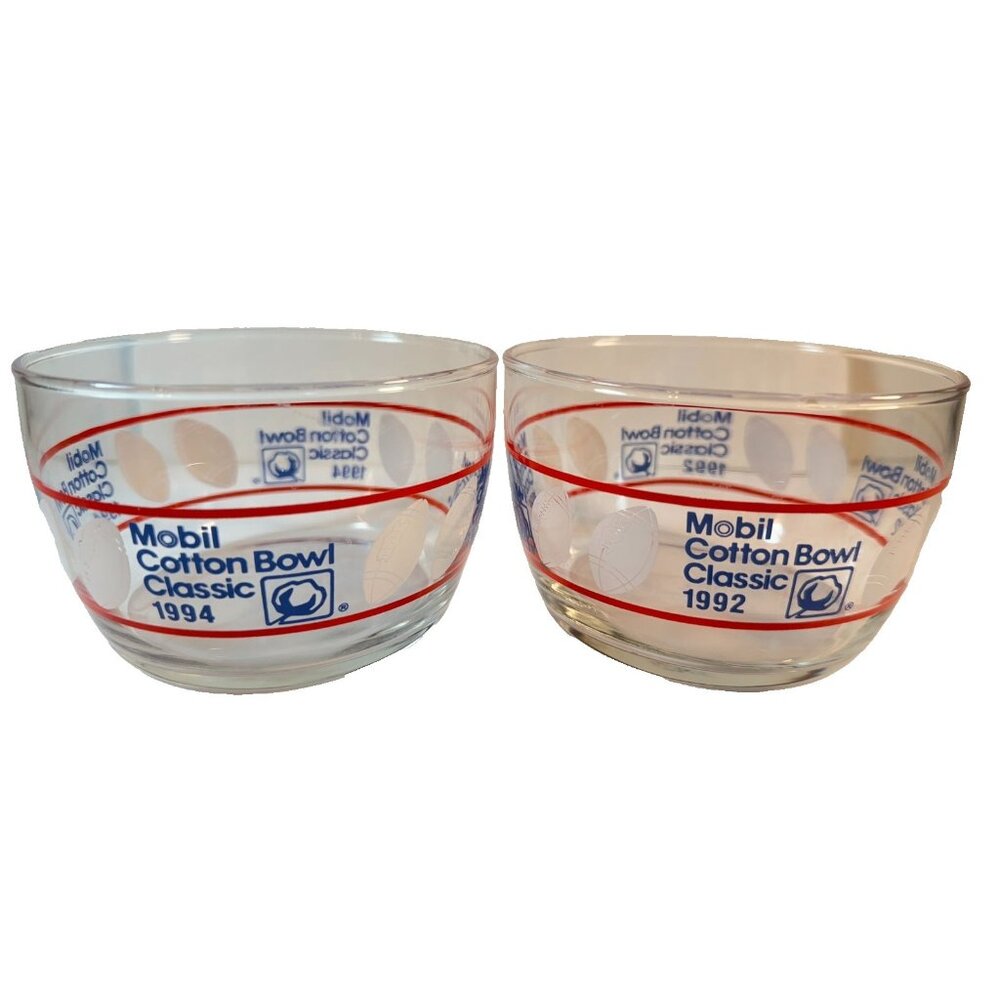 Vintage Mobil Cotton Bowl Classic 1994 Football Glass Snack Candy Cereal Bowl